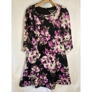 Jessica Howard Women's 12 Fit & Flare Dress Colorful Round Neck Jeweled Stretch